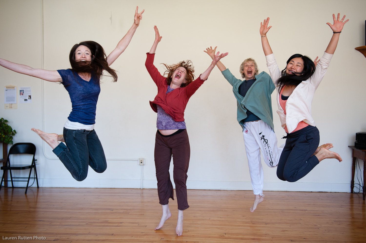 Joyful jumping students